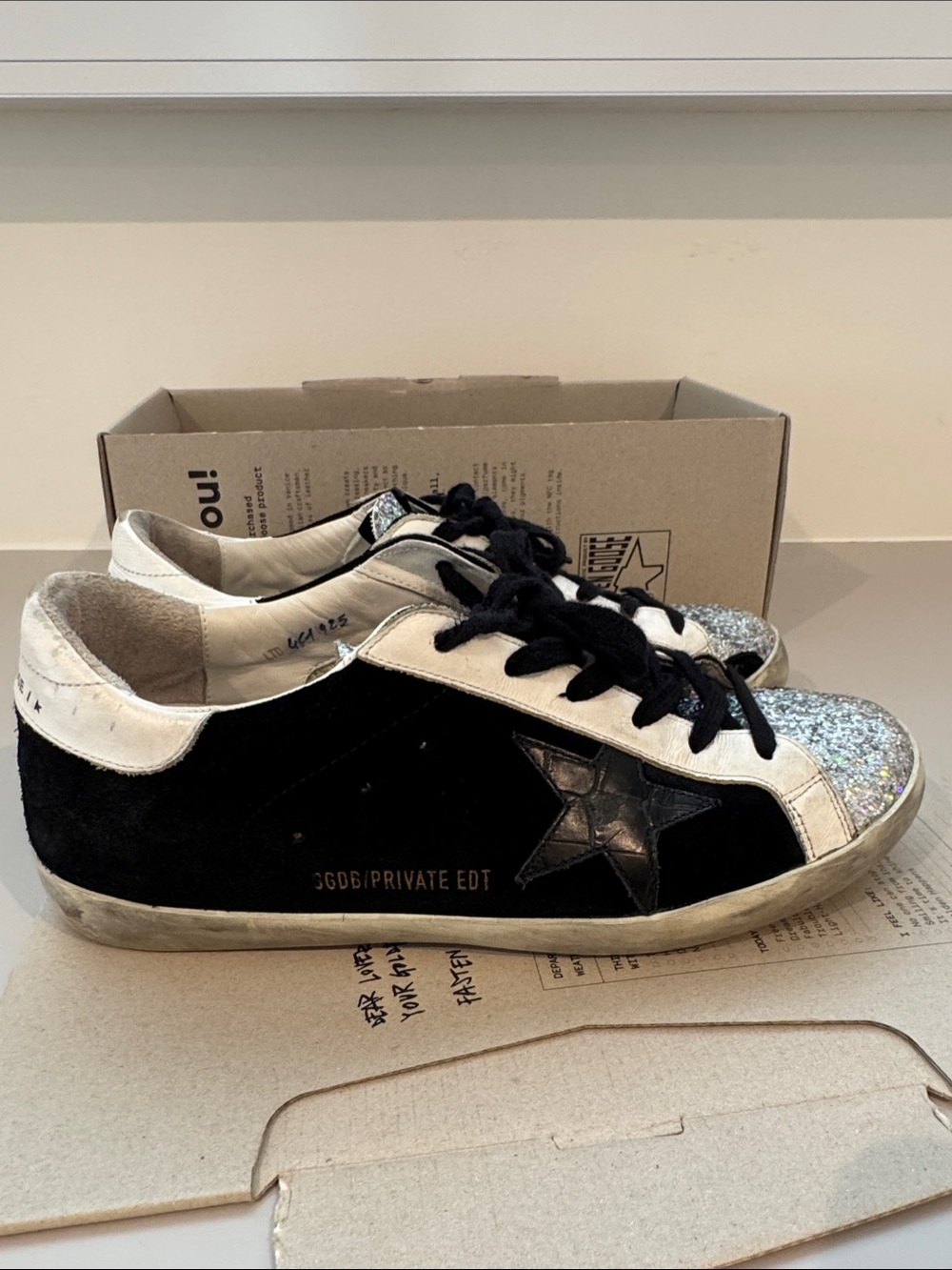 Golden Goose Black Suede Sneakers with Silver Glitter Toe